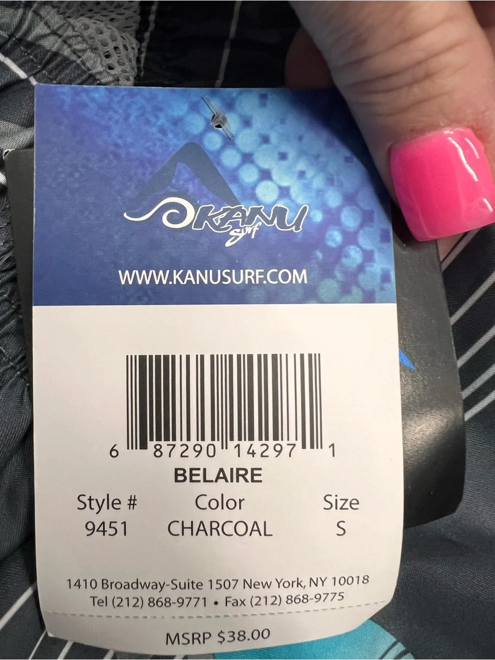 Kavu Surf Men's Tropical Stripe Swim Trunks in Charcoal with Blue & Lime Size S